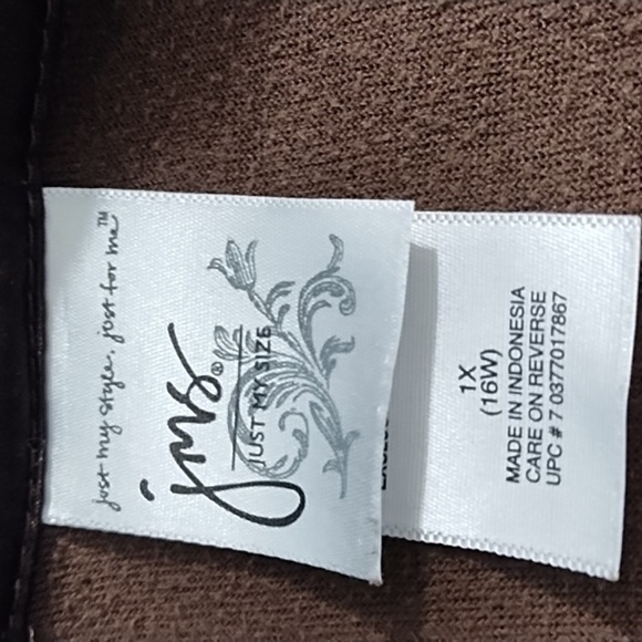 JMS Brown Velour Hooded Jacket Top 1X 16W Detailed Shoulder Pockets Zip Front - Picture 10 of 12